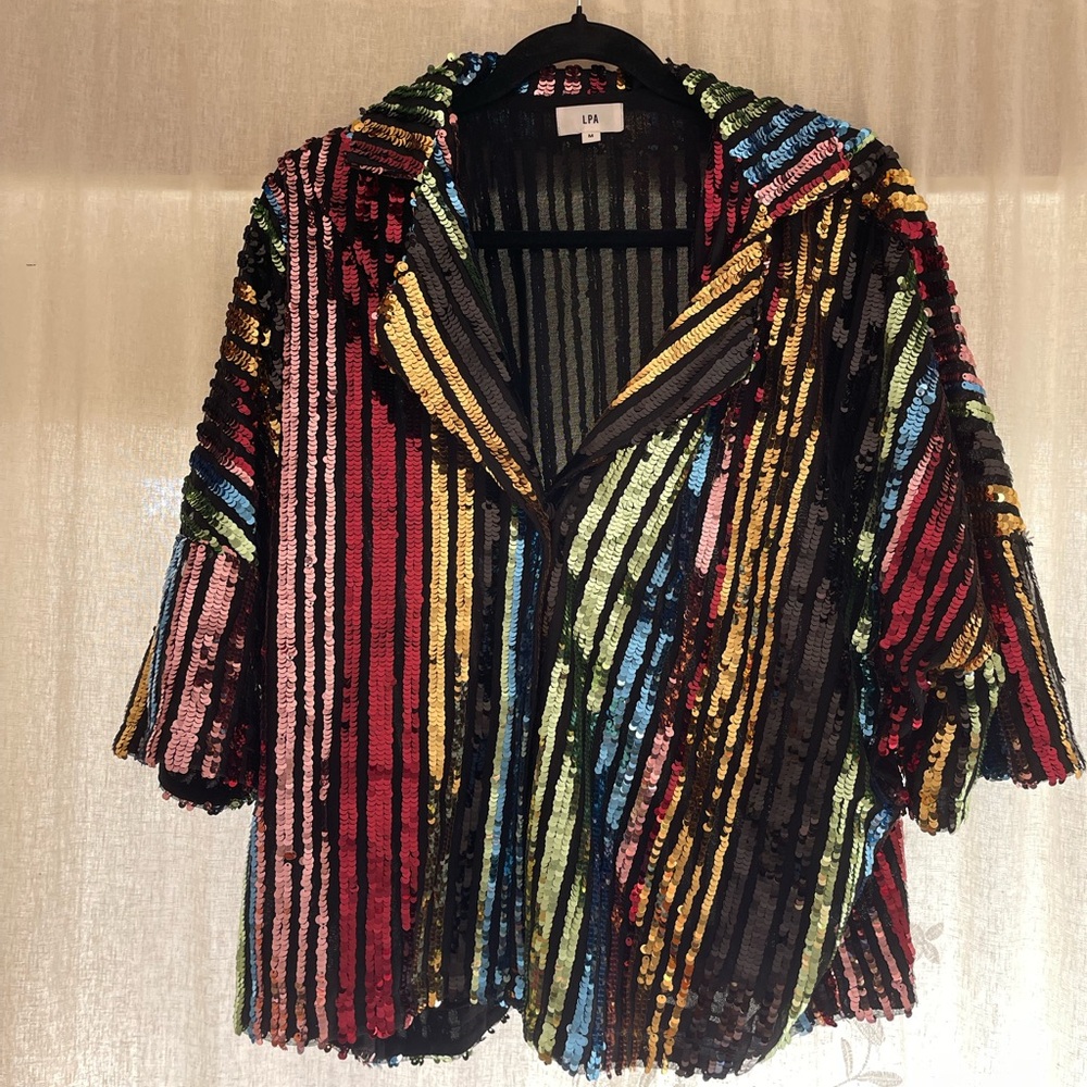 LPA Sequin Rainbow Multicolor Oversized Button Top